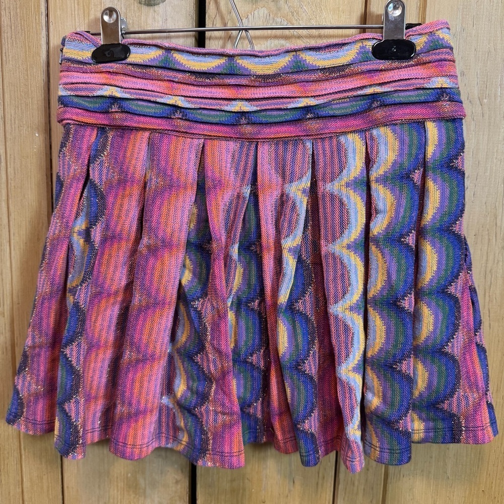 Ramy Brook Metallic Feminine Colorful Pleated Mini Skirt